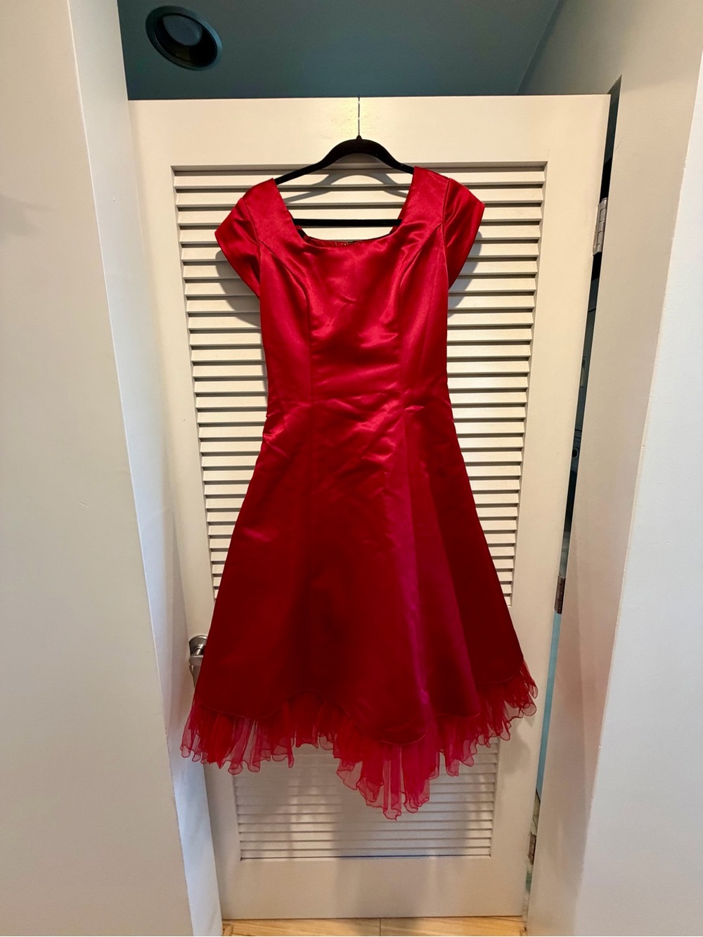 1950s Couture Red Satin Dress